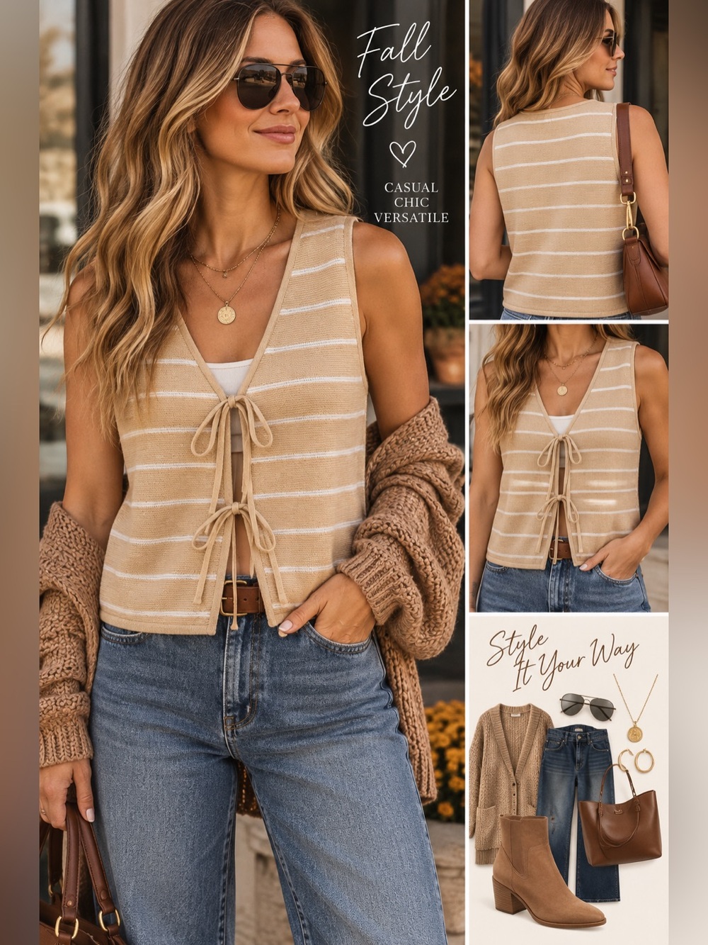 Striped Tan Sleeveless Top